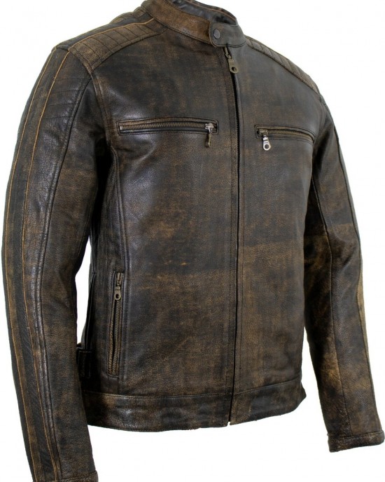 Retro Motorcycle Leather Jacket Vintage Distressed Motorbike Jacket Biker Chopper Quilted