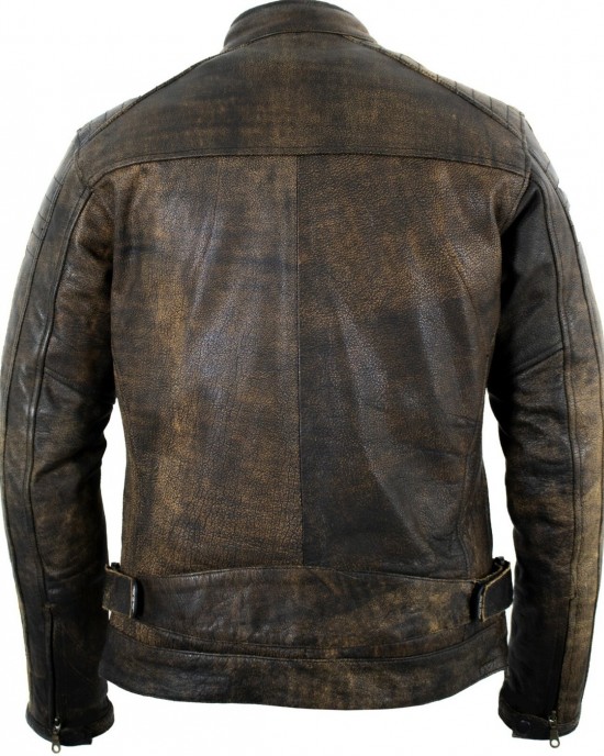 Retro Motorcycle Leather Jacket Vintage Distressed Motorbike Jacket Biker Chopper Quilted