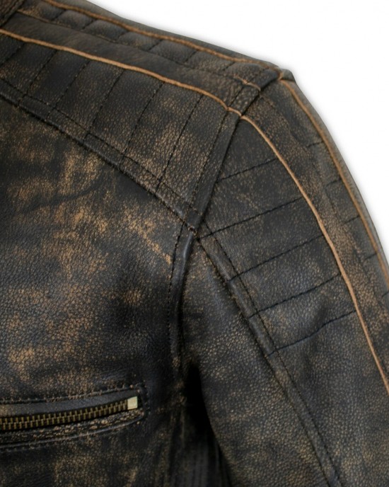 Retro Motorcycle Leather Jacket Vintage Distressed Motorbike Jacket Biker Chopper Quilted