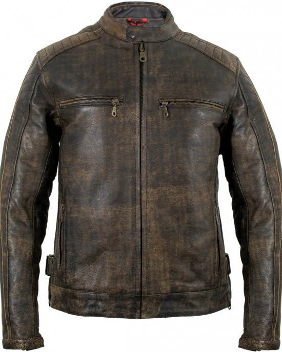 Retro Motorcycle Leather Jacket Vintage Distressed Motorbike Jacket Biker Chopper Quilted