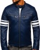 Men Genuine Lambskin Leather Motorcycle Jacket Slim Fit Biker Jacket Blue Retro