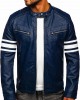 Men Genuine Lambskin Leather Motorcycle Jacket Slim Fit Biker Jacket Blue Retro