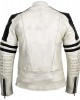 Mens Retro Motorcycle Leather Jacket with Protectors in Cream White Biker Jacket Rocker