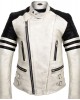Mens Retro Motorcycle Leather Jacket with Protectors in Cream White Biker Jacket Rocker
