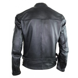 Mens Motorcycle Leather Jacket Biker Retro Stripe Rocker Jacket Chopper Quilted