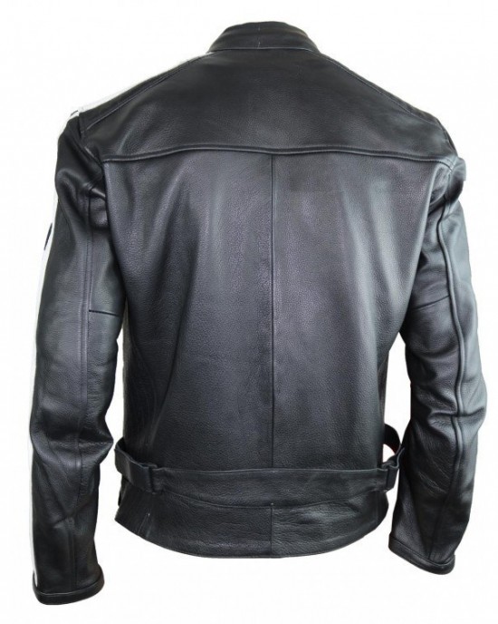 Mens Motorcycle Leather Jacket Biker Retro Stripe Rocker Jacket Chopper Quilted