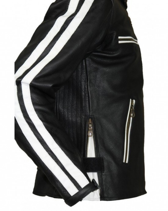 Mens Motorcycle Leather Jacket Biker Retro Stripe Rocker Jacket Chopper Quilted