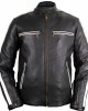 Mens Motorcycle Leather Jacket Biker Retro Stripe Rocker Jacket Chopper Quilted