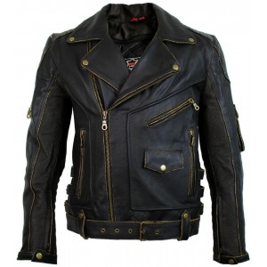 Mens Motorcycle Leather Jacket Old School Rocker Jacket Biker Jacket Chopper Jacket