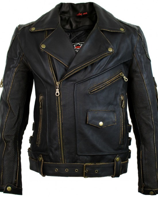 Mens Motorcycle Leather Jacket Old School Rocker Jacket Biker Jacket Chopper Jacket