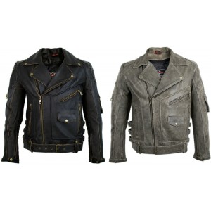 Mens Motorcycle Leather Jacket Old School Rocker Jacket Biker Jacket Chopper Jacket