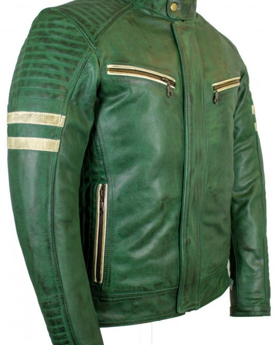 Mens Retro Motorcycle Leather Jacket with Protectors Biker Jacket Motorbike Jacket