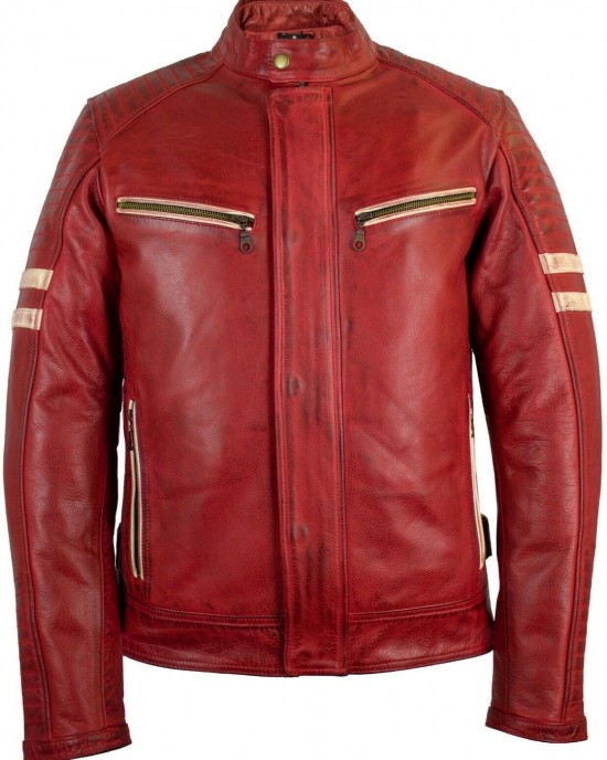 Mens Retro Motorcycle Leather Jacket with Protectors Biker Jacket Motorbike Jacket