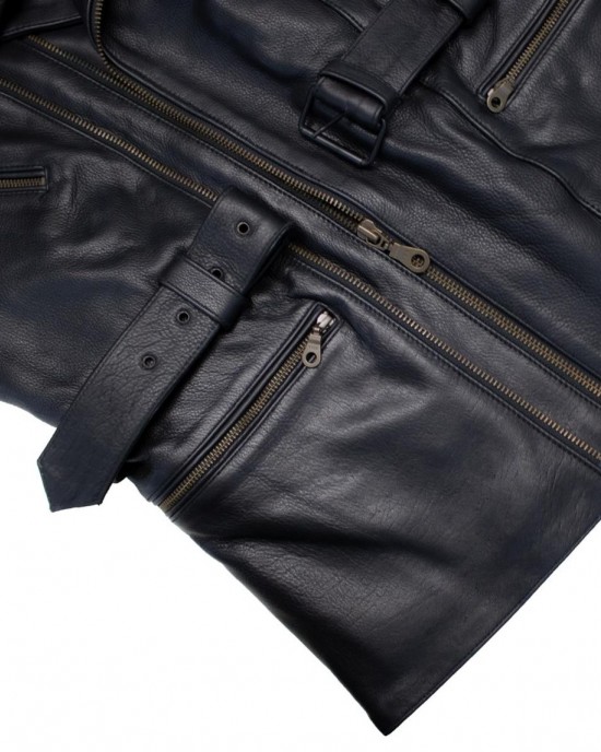 Mens Motorcycle Leather Jacket Long Genuine Cowhide Thick and Soft Leather