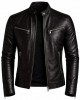 Men's Black Genuine Leather Jacket Biker Motorcycle Slim Fit Zip Casual Coat
