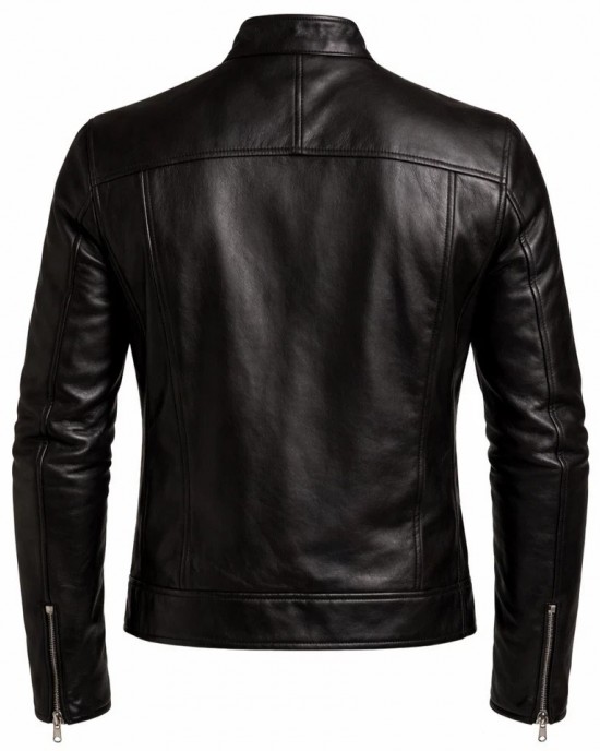 Men's Black Genuine Leather Jacket Biker Motorcycle Slim Fit Zip Casual Coat