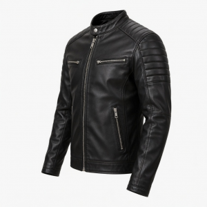 Men's Black Genuine Leather Cafe Racer Jacket – Slim Fit Biker Coat with Zippere