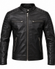 Men's Black Genuine Leather Cafe Racer Jacket – Slim Fit Biker Coat with Zippere