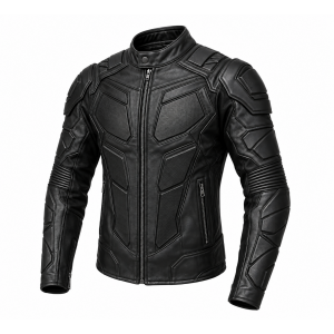Men's Black Leather Tactical Biker Jacket Futuristic Armor Style Slim Fit Moto