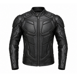 Men's Black Leather Tactical Biker Jacket Futuristic Armor Style Slim Fit Moto