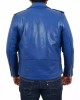 Men's Blue Lambskin Leather Biker Jacket Slim Fit Belted Motorcycle Coat