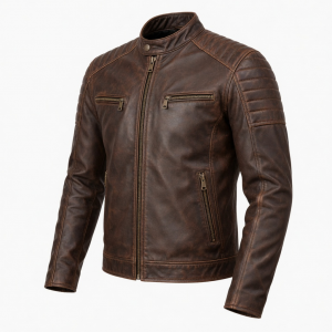 Men's Motorcycle Biker Leather Jacket Distressed Cafe Racer Genuine Lambskin Men