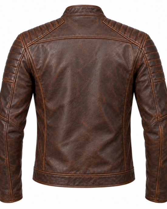 Men's Motorcycle Biker Leather Jacket Distressed Cafe Racer Genuine Lambskin Men