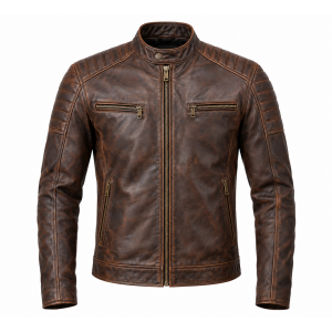 Men's Motorcycle Biker Leather Jacket Distressed Cafe Racer Genuine Lambskin Men