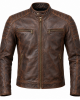 Men's Motorcycle Biker Leather Jacket Distressed Cafe Racer Genuine Lambskin Men