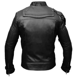 Men's Black Tactical Leather Jacket Urban Biker Armor Style Quilted Moto Coat