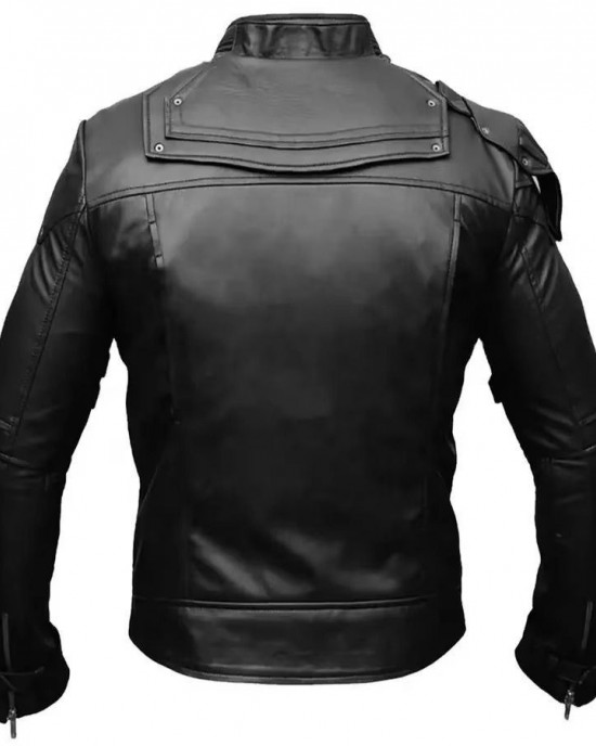Men's Black Tactical Leather Jacket Urban Biker Armor Style Quilted Moto Coat