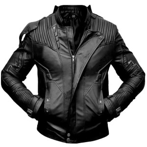 Men's Black Tactical Leather Jacket Urban Biker Armor Style Quilted Moto Coat
