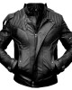 Men's Black Tactical Leather Jacket Urban Biker Armor Style Quilted Moto Coat
