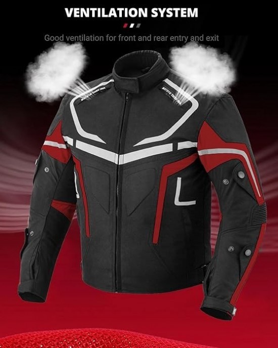 Mens Motorbike Jacket Waterproof Ce Armoured for Bikers Coat Cordura Textile - Black
