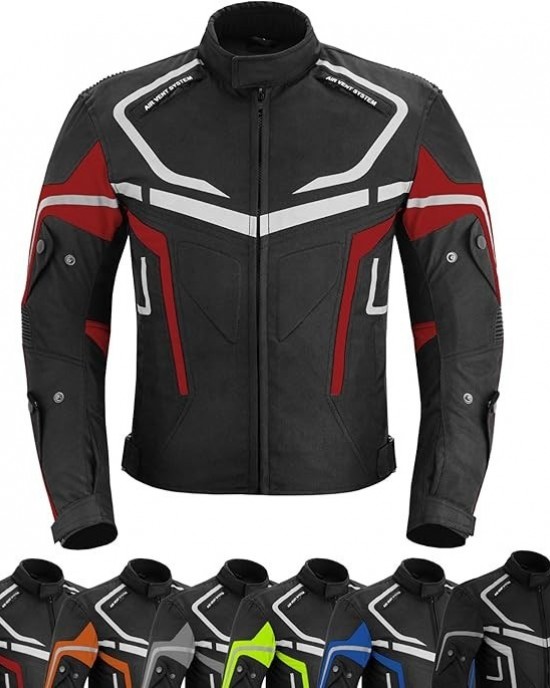 Mens Motorbike Jacket Waterproof Ce Armoured for Bikers Coat Cordura Textile - Black