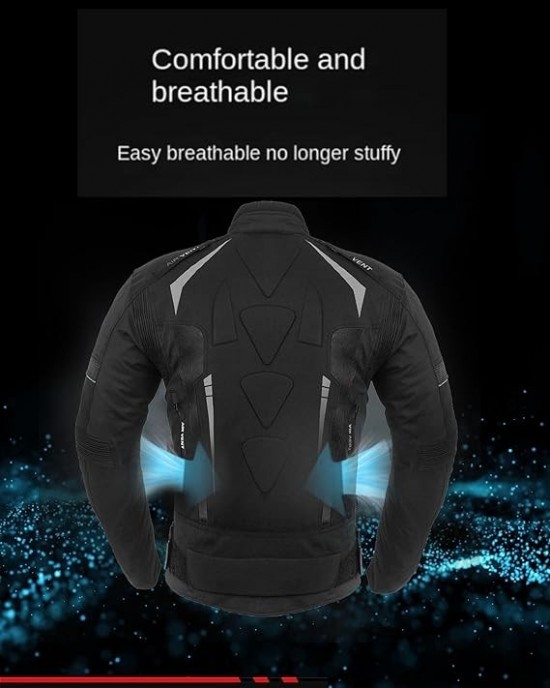 Men's Modular Textile Jacket Waterproof Ce Approved Motorcycle Motorbike Coat - Black