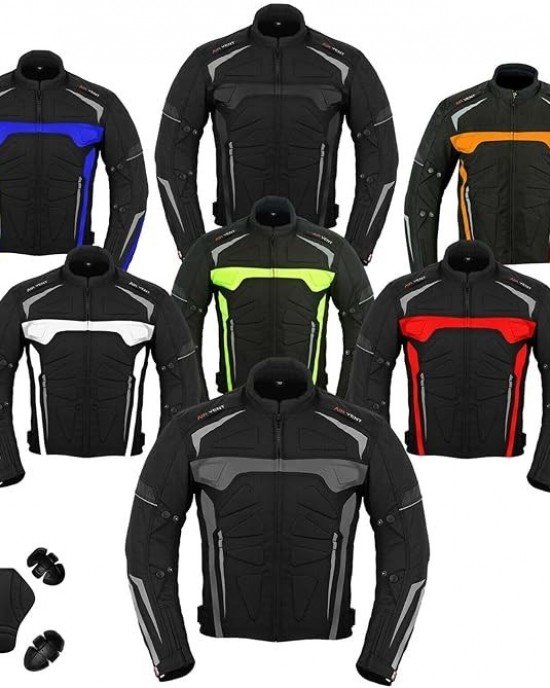 Men's Modular Textile Jacket Waterproof Ce Approved Motorcycle Motorbike Coat - Black
