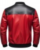 Men's Black Red Leather Bomber Jacket Quilted Shoulder Zip Up Casual Biker Coat