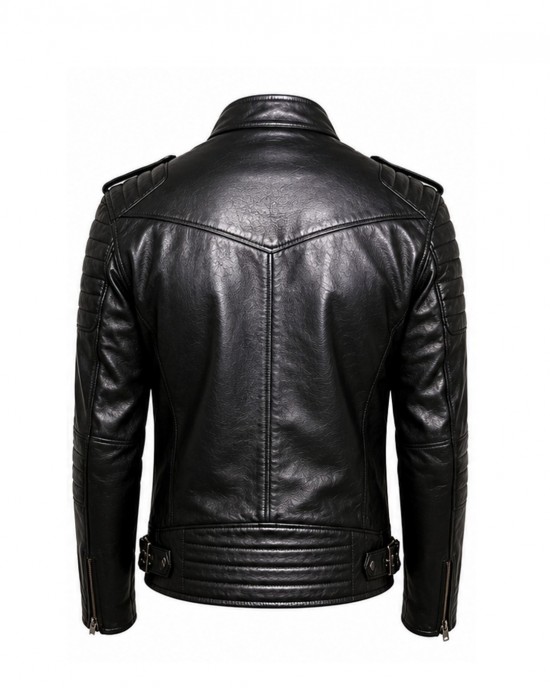 Men's Black Genuine Leather Biker Jacket Motorcycle Slim Fit Zip Coat Classic