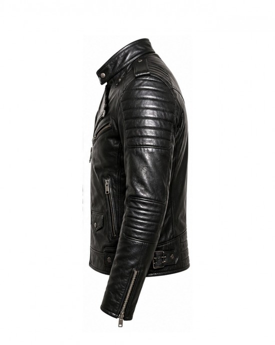 Men's Black Genuine Leather Biker Jacket Motorcycle Slim Fit Zip Coat Classic