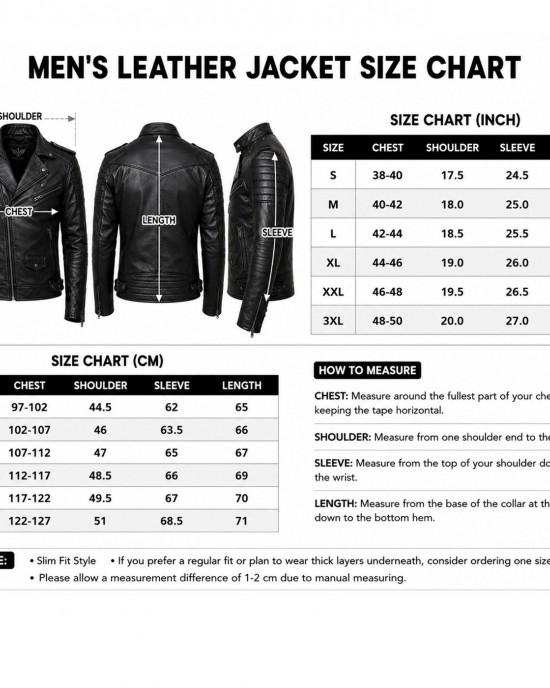 Men's Black Genuine Leather Biker Jacket Motorcycle Slim Fit Zip Coat Classic
