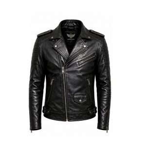 Men's Black Genuine Leather Biker Jacket Motorcycle Slim Fit Zip Coat Classic