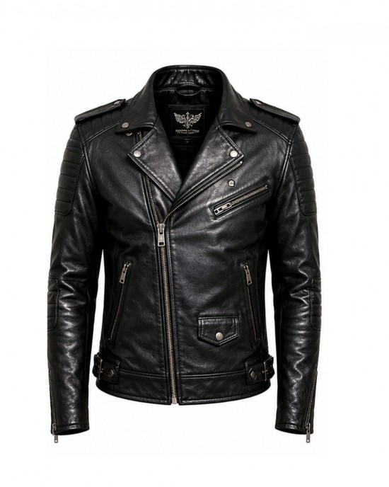 Men's Black Genuine Leather Biker Jacket Motorcycle Slim Fit Zip Coat Classic