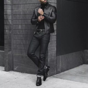 Men Slim Fit Biker Motorcycle Lambskin Leather Black Jacket Coat Outwear Jackets