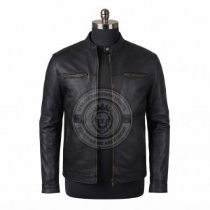Men's Black Real Leather Jacket Slim Fit Biker Cafe Racer Motorcycle Zip Coat