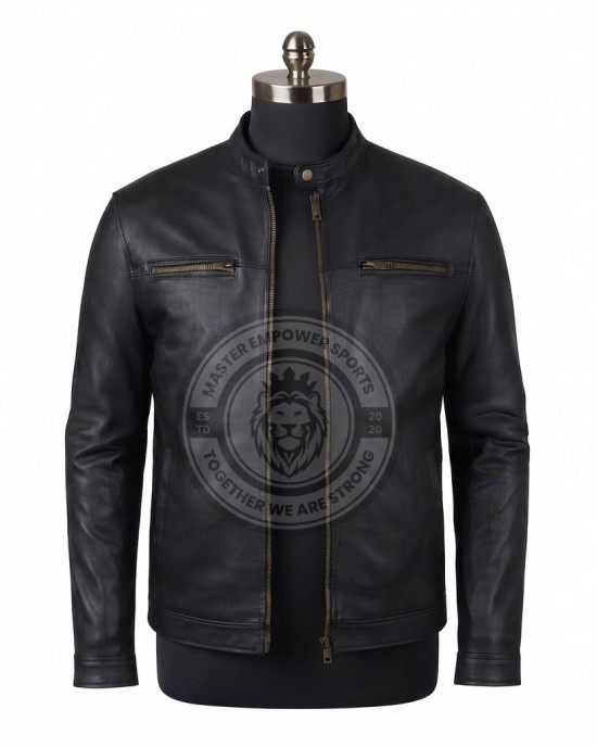Men's Black Real Leather Jacket Slim Fit Biker Cafe Racer Motorcycle Zip Coat
