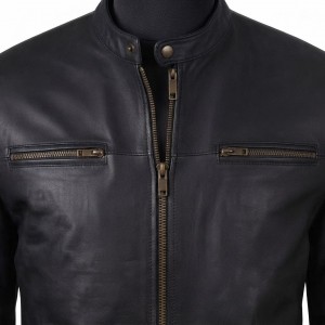 Men's Black Real Leather Jacket Slim Fit Biker Cafe Racer Motorcycle Zip Coat