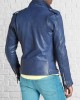 Men Blue Leather Jacket Collared Coat Motorcycle Biker Slim Fit Outwear Jackets