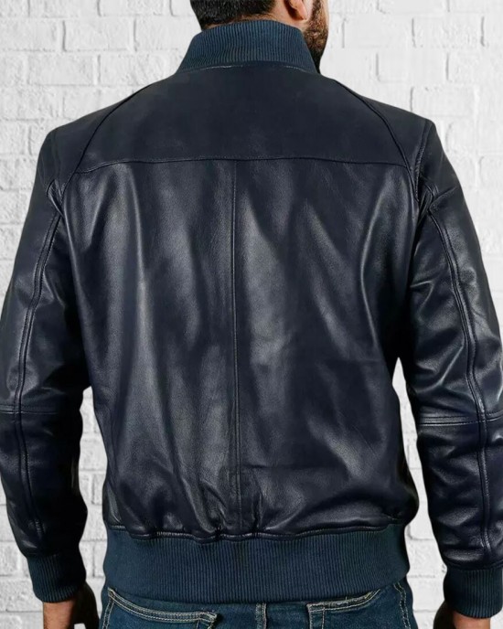 Men Slim Fit Blue Biker Motorcycle Lambskin Leather Jacket Coat Outwear Jackets