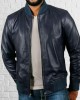 Men Slim Fit Blue Biker Motorcycle Lambskin Leather Jacket Coat Outwear Jackets